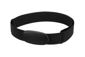 Black heart rate monitor chest strap on transparent background