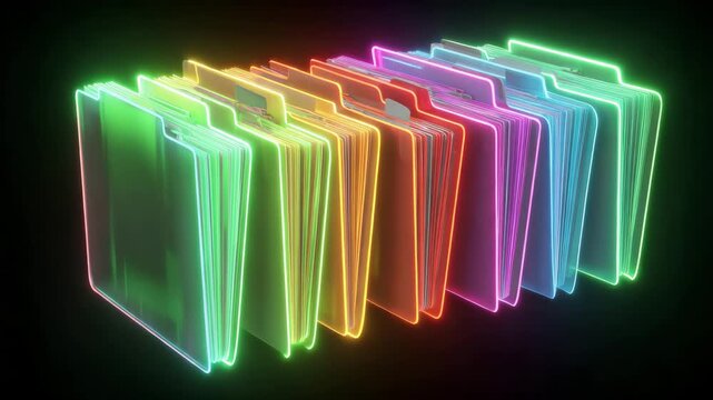 Colorful glowing folders in abstract digital display