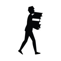 silhouette of intern carrying stack of books 