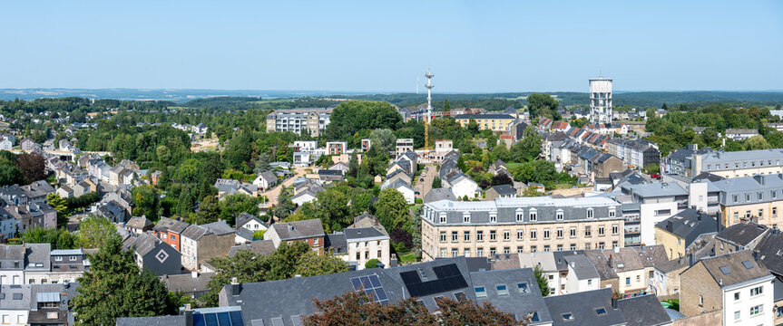 Panoramic view over the city and skyline of Arlon, Province de Luxembourg, Belgium