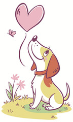 cute dog cartoon style pink heart