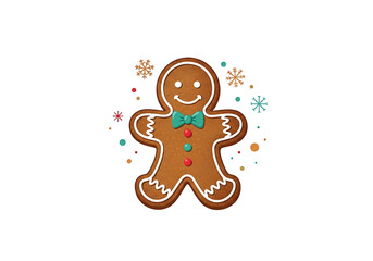 A cheerful gingerbread man, decorated with icing and colorful candies, stands out against a striking black backdrop.