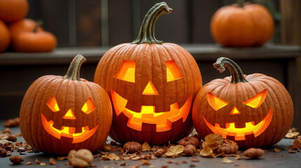 Happy Halloween Banner With Pumpkins