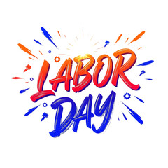 Labor day celebration with colorful text and fireworks isolated on transparent background