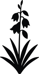 Illustrator Vector Fritillaria flower plant with leaves black silhouette