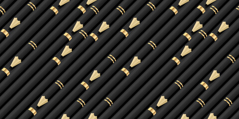 Black color pencils seamless pattern, diagonal arrange, top view. Back to school concept. Seamless background of minimalistic pencils set. Wpapping paper or web page fill texture