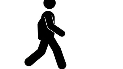 Stick figure walking isolated on white background, representing motion, activity, and a simple human stride for everyday concepts