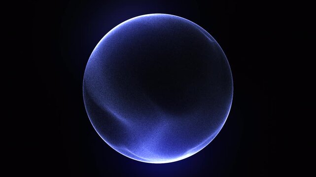 White abstract 3d sphere of glowing particles and energy waves motion. Light blue liquid particles forming a futuristic sphere and magic energy orb. Science, future technology concept, AI. 4k loop. 