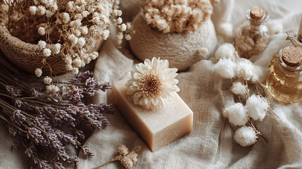Natural Soap Bar With Flowers And Lavender