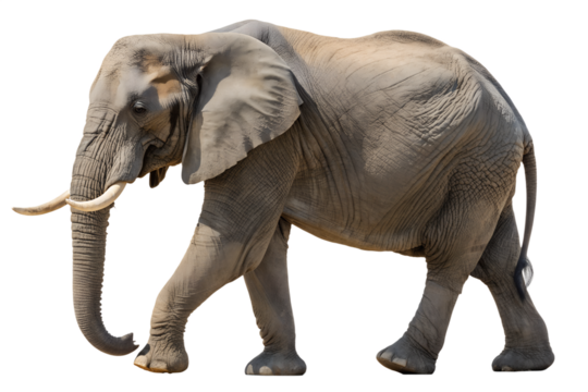 Majestic Elephant Walking A Symbol of Strength and Wilderness on White Background