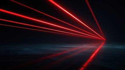 Elegant photo of red laser beams on a dark background, minimalist style.