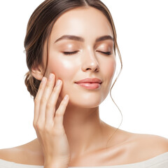 Woman's face with radiant skin and gentle touch beauty and skincare portrait transparent background