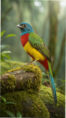 Naklejka premium Colorful bird blue head red throat yellow body green wings