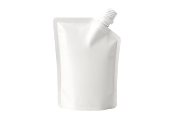White opaque pouch with screw cap isolated on a transparent background flexible plastic
