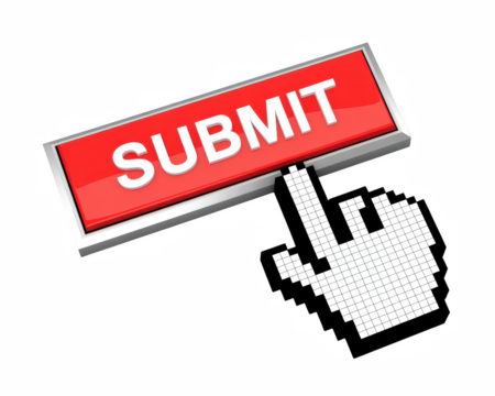 3d icon of cursor clicking on a red submit button isolated on transparent background