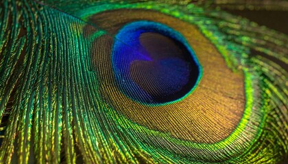 Obraz premium Vibrant Iridescent Peacock Feather Eye with Intricate Detail and Rich Textures