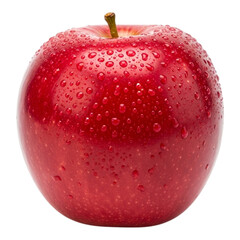 A single shiny red apple with water droplets on its surface and a stem against a black background created with generated ai