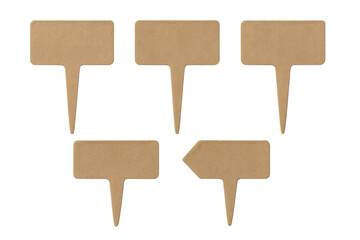 Set of blank cardboard plant labels on transparent background