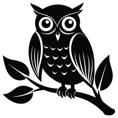 owl on branch silhouette vector art design