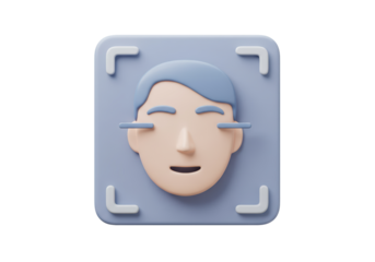 Isolated 3D Render of Facial Recognition System Icon with Male Face