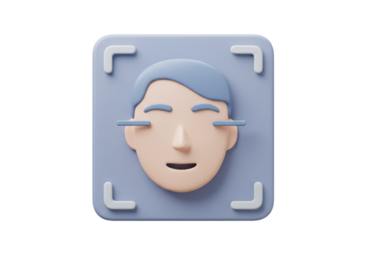 Isolated 3D Render of Facial Recognition System Icon with Male Face