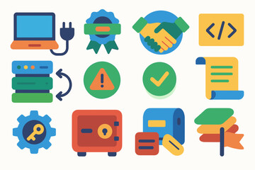 Technology, online flat icon set. digital tools, internet symbols, connectivity collection