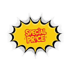 Bright yellow special price burst on black background