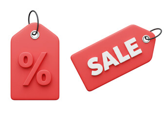 Isolated Red Sale and Percentage Price Tags, Discount and Special Offer Icons
