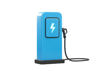 Fototapeta premium Isolated Blue Electric Vehicle Charging Station with Plug and Cable, Sustainable Energy