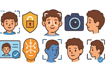 User-focused biometric icon set. identity, security flat icon collection