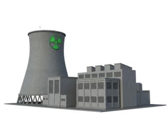 Isolated 3D Nuclear Power Plant with Cooling Tower and Reactor Building, Energy Production