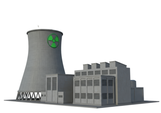 Isolated 3D Nuclear Power Plant with Cooling Tower and Reactor Building, Energy Production