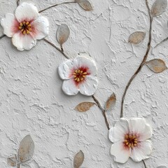 seamless pattern of white blossom petal on plaster texture creates a delicate floral background with vintage elegance and soft minimalism.