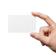 Fototapeta premium Hand holding blank white card offering opportunity for customization and identification transparent background
