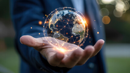 Fototapeta premium Global Network in Hand Representing Worldwide Connection