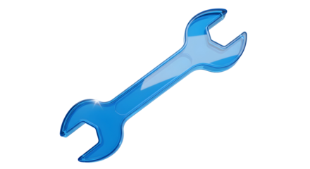 Glossy blue wrench icon — tools, maintenance, repair services and technical support symbol