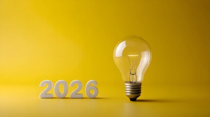 A light bulb is on a yellow background with the numbers 2026 written below it