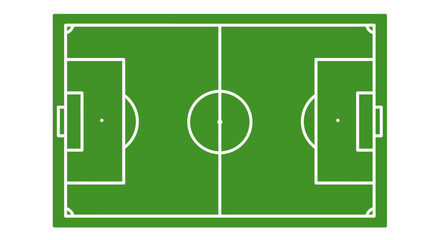 Overhead View of Soccer Field with White Lines on Green Grass Background in Silhouette Style silhouette