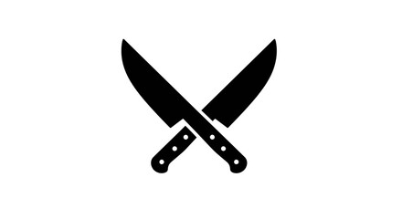 Crossed Chef Knives Illustration in Black and White Silhouette Style silhouette