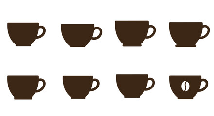 Obraz premium Four Coffee Cups in a Grid Pattern with a Brown Silhouette Style on White Background silhouette