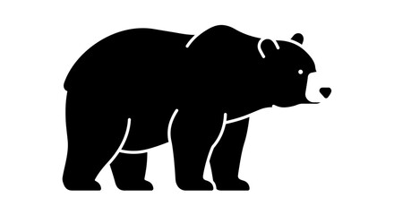 Powerful Grizzly Bear Illustration Standing Tall in Black Silhouette Style Against White Background Wildlife Animal Graphic silhouette