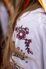 Detail of Ukrainian Traditional Costume Embroidered Blouse Sleeve