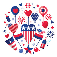 Fototapeta premium Patriotic animal illustration featuring red white and blue elements perfect for American themed designs and holiday celebrations