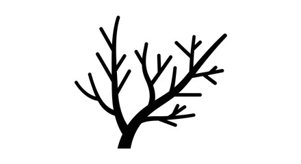 Stylized Bare Tree Branch with Twigs in Black Silhouette Against White Background for Winter or Autumn Designs silhouette