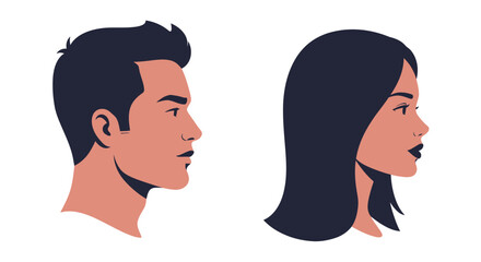 Man and Woman Profile Faces in Minimalist Style Flat Vector Illustration Silhouette