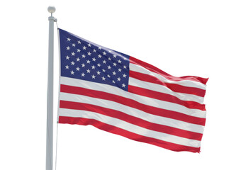 Isolated Waving American Flag on a Flagpole