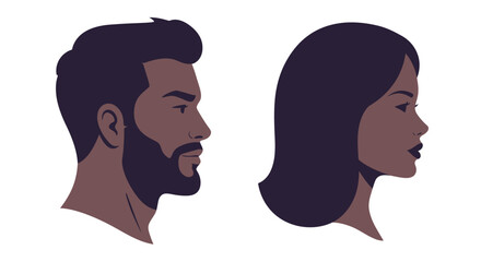 Man and Woman Facing Each Other in Minimalist Silhouette Style on White Background silhouette