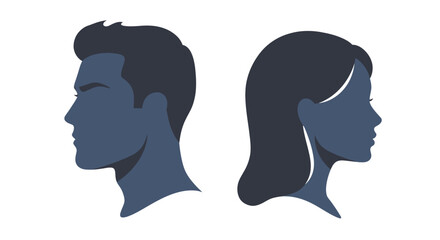 Male and Female Head Profiles in Minimalist Silhouette Style on White Background silhouette