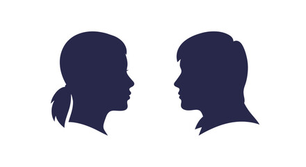 Two Faces in Profile Facing Each Other in Dark Blue Featuring a Silhouette Style silhouette