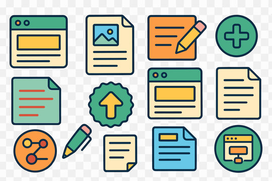 Document management icon set. file, folder, page, outline symbols collection
